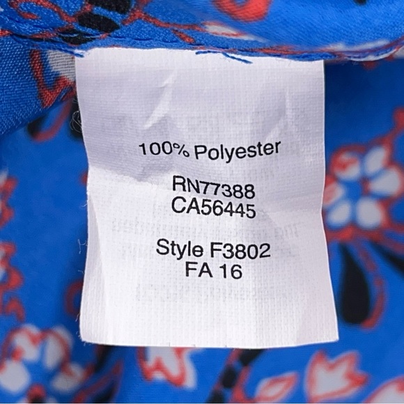 XS J Crew Blue Long Sleeve Blouse Vneck Red White Floral Boho Bohemian Colorful - Picture 12 of 13